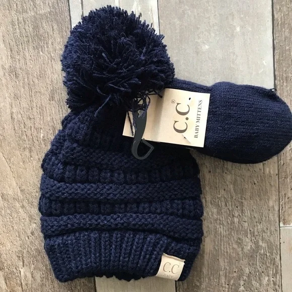 C.C. Brand Baby Pompom Beanie and Mitten Set - Picture 3 of 3